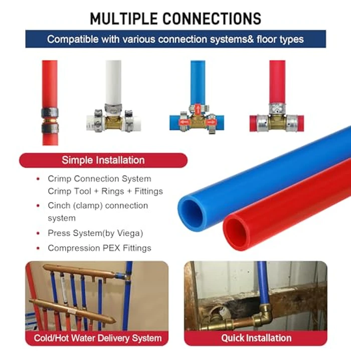 PEX Pipe 1/2 Inch 300ft 2 Rolls PEX Tubing EVOH PEX-B Pipe Non Oxygen Barrier Durable Leakage-Proof Flexible for Residential Water Lines in Homes PEX Radiant Heat Tubing(Red+Blue) by DWALE - Image 6