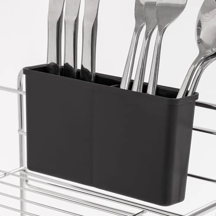 IRIS USA Dish Drying Rack, 2-Tier, Rustproof Dish Rack, Stainless Steel Kitchen Drying Rack with Utensil Holder, Drainboard, 360 degrees Adjustable Drain Spout, Non-Skid, 40cm L x 28cm W, Black by IRIS - Image 6