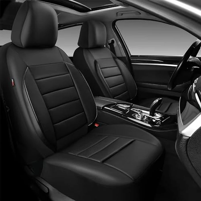CAR PASS Leather Seat Covers Full Set Universal Water Resistant 3D Foam Back Support, Luxury Comfort Automotive 5 Seat Covers All Season Fit for SUV,Sedan,Van, Airbag Compatible Elegance(Pure Black) by CAR PASS - Image 2
