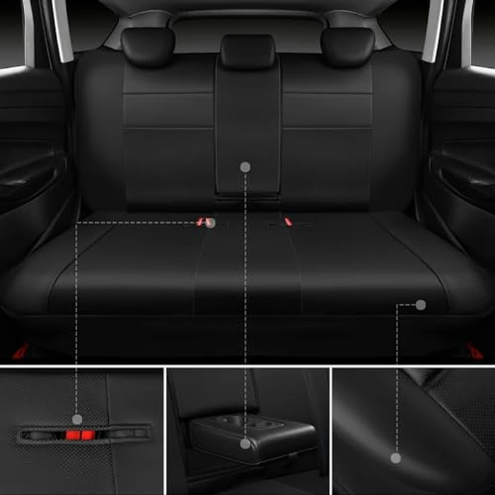 CAR PASS Leather Seat Covers Full Set Universal Water Resistant 3D Foam Back Support, Luxury Comfort Automotive 5 Seat Covers All Season Fit for SUV,Sedan,Van, Airbag Compatible Elegance(Pure Black) by CAR PASS - Image 4
