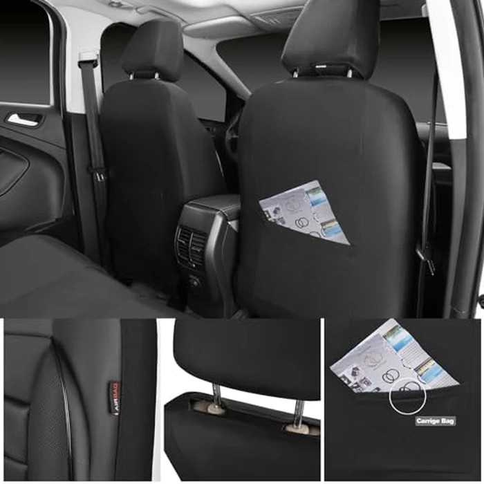CAR PASS Leather Seat Covers Full Set Universal Water Resistant 3D Foam Back Support, Luxury Comfort Automotive 5 Seat Covers All Season Fit for SUV,Sedan,Van, Airbag Compatible Elegance(Pure Black) by CAR PASS - Image 6
