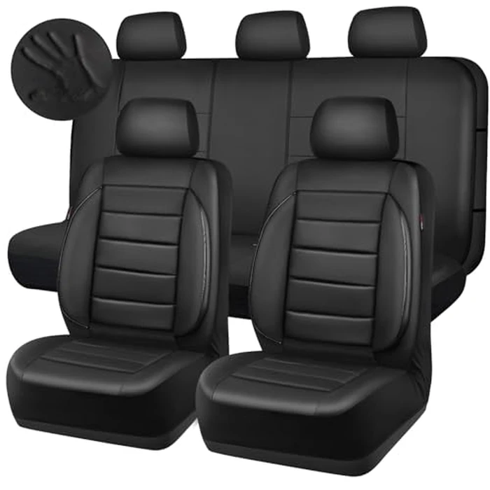 CAR PASS Leather Seat Covers Full Set Universal Water Resistant 3D Foam Back Support, Luxury Comfort Automotive 5 Seat Covers All Season Fit for SUV,Sedan,Van, Airbag Compatible Elegance(Pure Black) by CAR PASS - Image 8