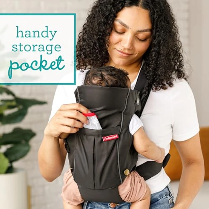 Infantino Swift Classic Carrier with Pocket, 2-Ways to Carry Carrier with Wonder Bib & Essentials Storage Front Pocket for Babies 8-25lb, Adjustable Strap, Black by Infantino - Image 2