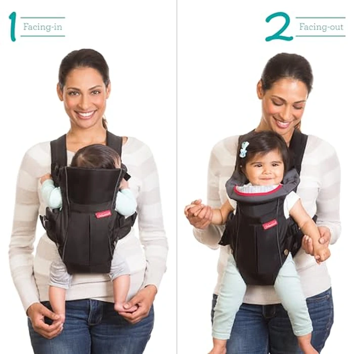 Infantino Swift Classic Carrier with Pocket, 2-Ways to Carry Carrier with Wonder Bib & Essentials Storage Front Pocket for Babies 8-25lb, Adjustable Strap, Black by Infantino - Image 4