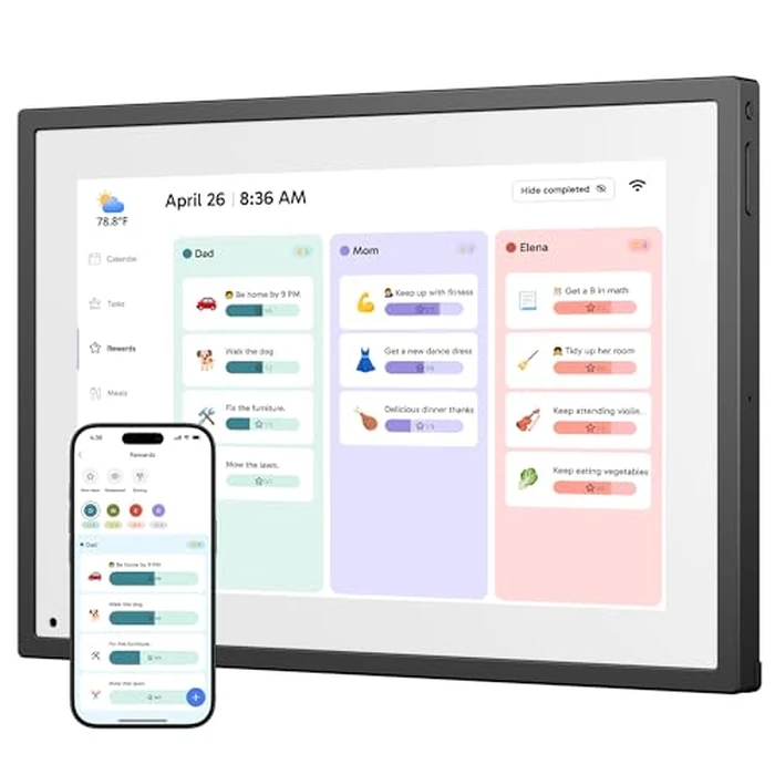 Digital Calendar 10 Inch Touch Screen, Electronic Calendar and Chore Chart for Family Monthly/Weekly Planner, Interactive Smart Calender with Task Rewards, Meal Planner, Desk Mount by Dragon Touch - Used - Like New condition