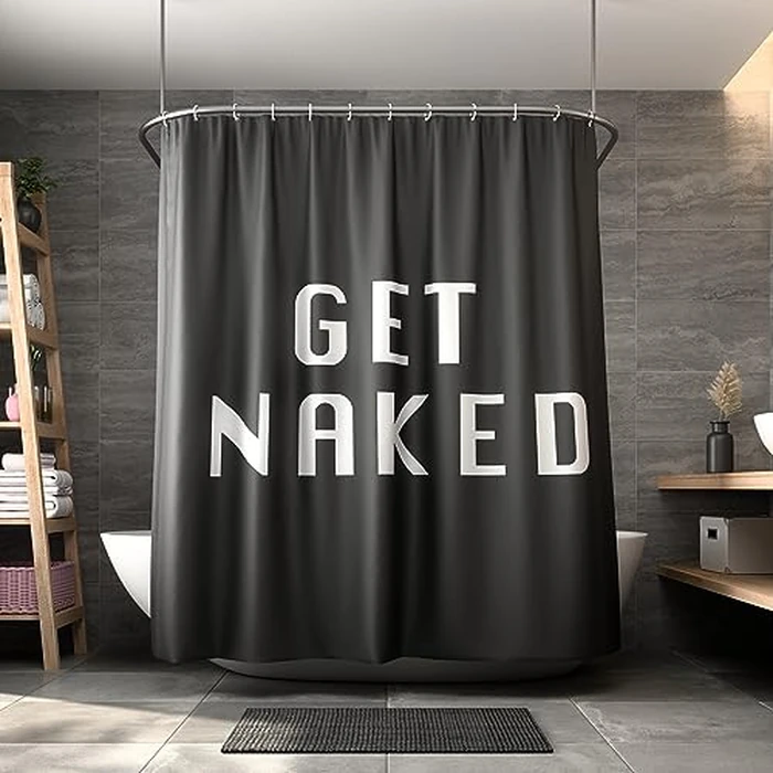 MC Numuss Store Get Naked Shower Curtain, Easy Care Fabric Shower Curtain with Buttonholes, Waterproof and Easy to Install, Stalls and Bathtubs, Machine Washable - 72" L x 72" W (Black) by MC Numuss Store - Image 1