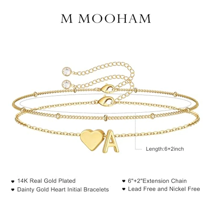 M MOOHAM Initial Bracelets for Women - Dainty 14K-Gold-Plated Heart Initial Letter C Link Charm Bracelets for Women Trendy Gold-Plated Jewelry, Personalized Birthday Gifts for Women by M MOOHAM - Image 6