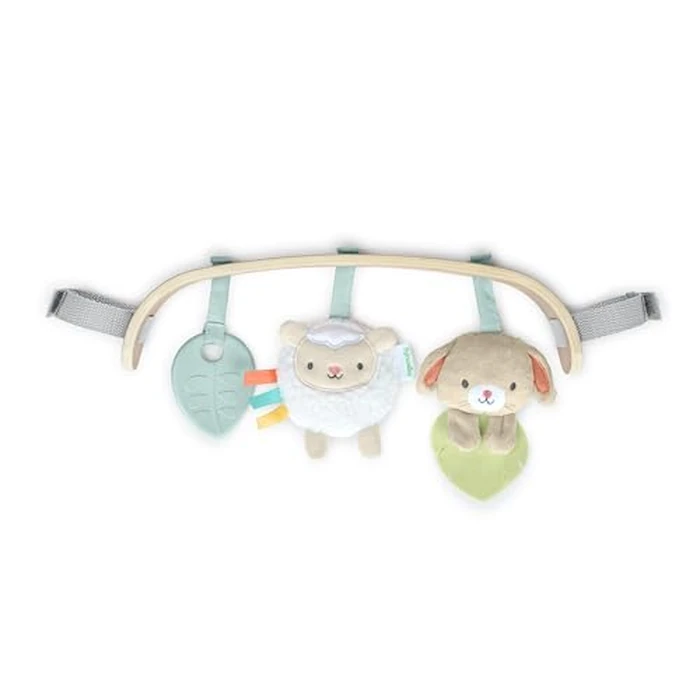 Ingenuity Soothing Essentials Wood Carrier Toy Bar, Montesorri-inspired, 3 Removable Toys, For Ages 0-12 Months by Ingenuity - Used - Like New condition - CA$12.90