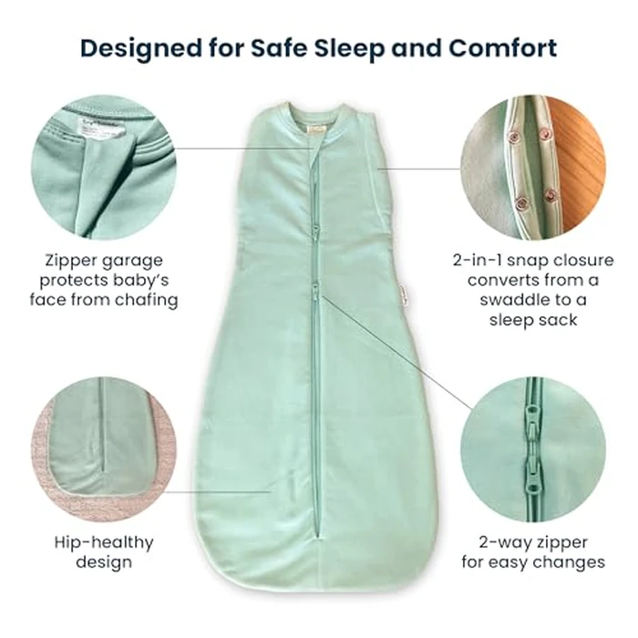 Tiny Twinkle Baby Sleep Sack 0-3 Months 1.0 TOG, Cotton & Elastane Wearable Blanket, Swaddle Transition Micro-Fleece, Machine Washable (Sage Checkers) by Tiny Twinkle - Image 8