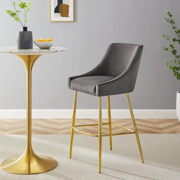 Take Me Home Furniture Facundo Stylish Gray Velvet Counter Stool | Soft Upholstered High Back Chair with Gold Metal Base & Footrest | Modern Elegant Seating for Kitchen Island, Dining, or Bar by Take Me Home Furniture - Used - Acceptable condition - CA$57.32