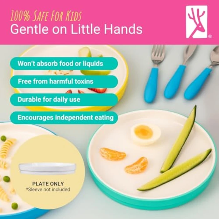 Elk and Friends Kids 7.8” Porcelain White Plates | Suitable for Babies/Toddlers | Microwave & Dishwasher Safe | Non Slip Dinnerware | Snack Dishes | 2 Pack by Elk and Friends - Image 3