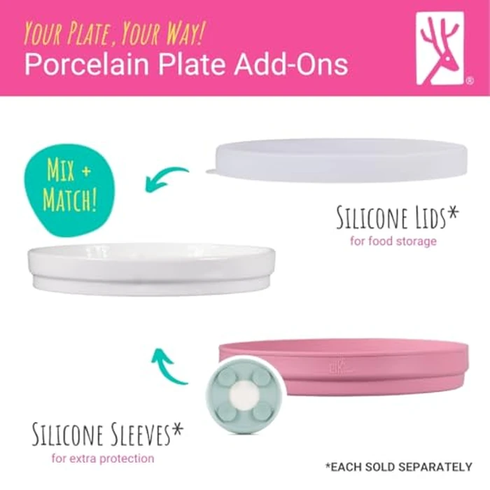 Elk and Friends Kids 7.8” Porcelain White Plates | Suitable for Babies/Toddlers | Microwave & Dishwasher Safe | Non Slip Dinnerware | Snack Dishes | 2 Pack by Elk and Friends - Image 4