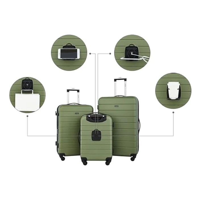 Wrangler Smart Luggage Set with Cup Holder and USB Port, Olive Green, 20-Inch Carry-On, Smart Luggage Set with Cup Holder and USB Port by Wrangler - Image 2