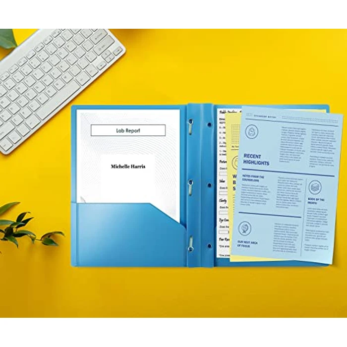 Better Office Products Light Blue Plastic 2 Pocket Folders with Prongs, 24 Pack, Heavyweight, Letter Size Poly Folders with 3 Metal Prongs Fastener Clips, Light Blue by Better Office Products - Image 4