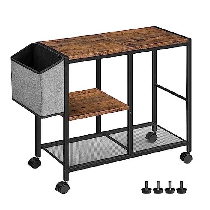 MAHANCRIS 3-Tier Printer Stand, Printer Table with Storage Bag, Mobile Printer Cart with Wheels, Rolling Table, Under Storage for Study, Office, Living Room, Rustic Brown PTHR2201 by MAHANCRIS - Image 1