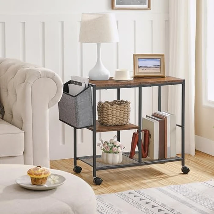 MAHANCRIS 3-Tier Printer Stand, Printer Table with Storage Bag, Mobile Printer Cart with Wheels, Rolling Table, Under Storage for Study, Office, Living Room, Rustic Brown PTHR2201 by MAHANCRIS - Image 2