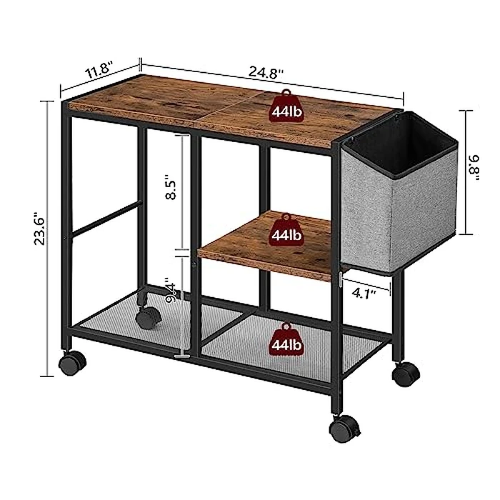 MAHANCRIS 3-Tier Printer Stand, Printer Table with Storage Bag, Mobile Printer Cart with Wheels, Rolling Table, Under Storage for Study, Office, Living Room, Rustic Brown PTHR2201 by MAHANCRIS - Image 3