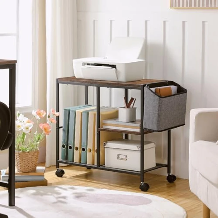 MAHANCRIS 3-Tier Printer Stand, Printer Table with Storage Bag, Mobile Printer Cart with Wheels, Rolling Table, Under Storage for Study, Office, Living Room, Rustic Brown PTHR2201 by MAHANCRIS - Image 4