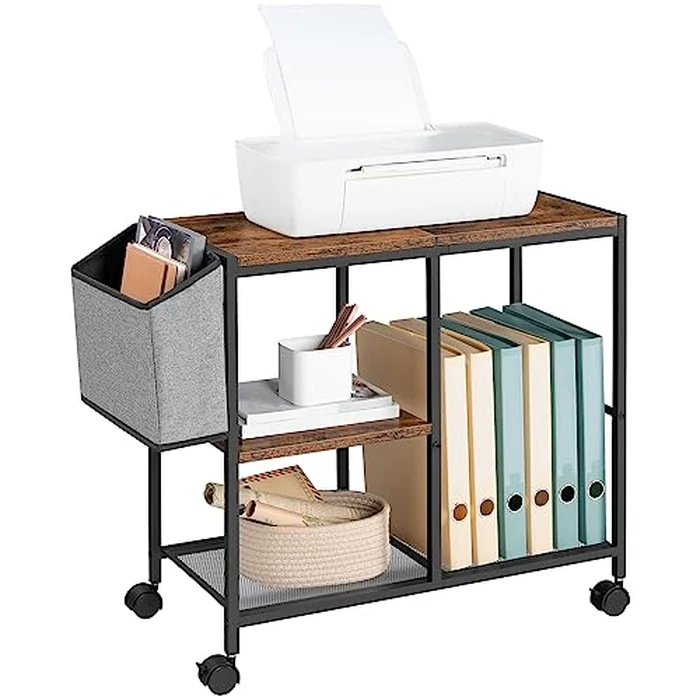 MAHANCRIS 3-Tier Printer Stand, Printer Table with Storage Bag, Mobile Printer Cart with Wheels, Rolling Table, Under Storage for Study, Office, Living Room, Rustic Brown PTHR2201 by MAHANCRIS - Image 5