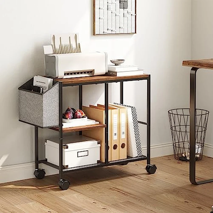 MAHANCRIS 3-Tier Printer Stand, Printer Table with Storage Bag, Mobile Printer Cart with Wheels, Rolling Table, Under Storage for Study, Office, Living Room, Rustic Brown PTHR2201 by MAHANCRIS - Image 6