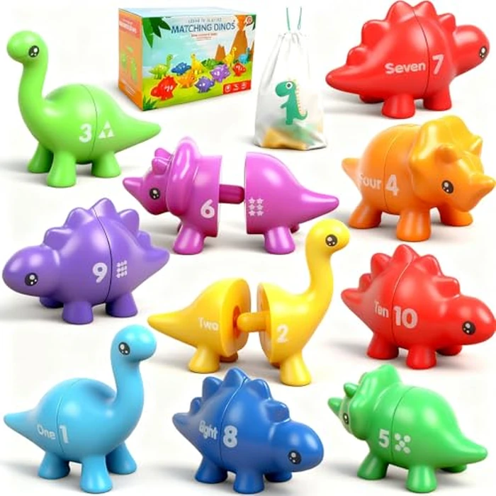 Numbers Matching Game 10 Pcs,123 Counting Dinosaur Toy Montessori Learning Toys for 12 Months Toddlers Kids Ages 1 2 3 4 5 Years Old, Mathematics Educational Preschool Fine Motor Skill Dinosaur Set by Yeahbof - Used - Like New condition - US$12.60