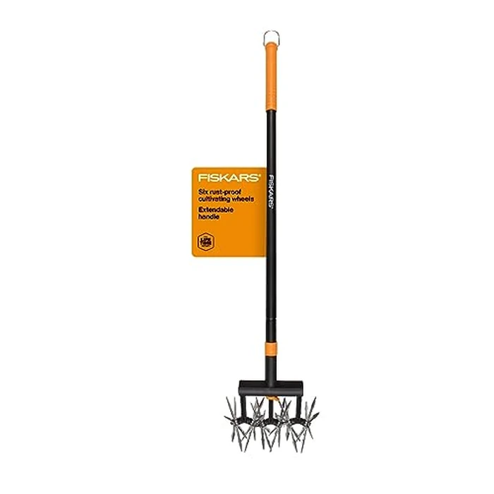 Fiskars Tiller Cultivator for Garden and Lawn, Extendable (40"- 60") Gardening Hand Tool, Telescoping Rotary Hand Cultivator Tool for Soil or Reseeding Grass by Fiskars - Used - Very Good condition - US$32.81