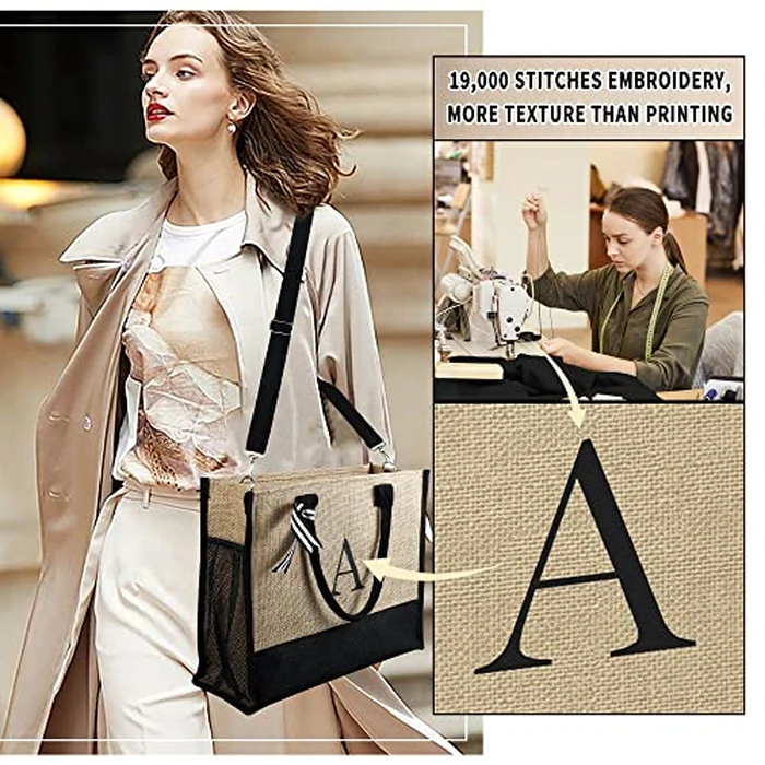 YOOLIFE Mothers Day Gifts - Birthday Gifts for Women Mom, Gift for Mom Friend Teacher Grandma, Mothers Day Gift for Wife Grandma Friends Daughter, M Letter Jute Tote Bag by YOOLIFE - Image 3