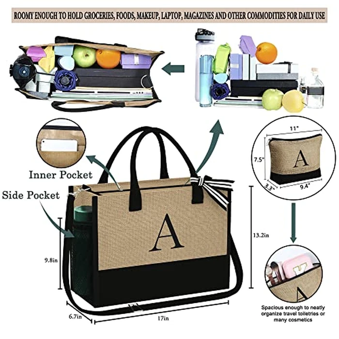 YOOLIFE Mothers Day Gifts - Birthday Gifts for Women Mom, Gift for Mom Friend Teacher Grandma, Mothers Day Gift for Wife Grandma Friends Daughter, M Letter Jute Tote Bag by YOOLIFE - Image 4