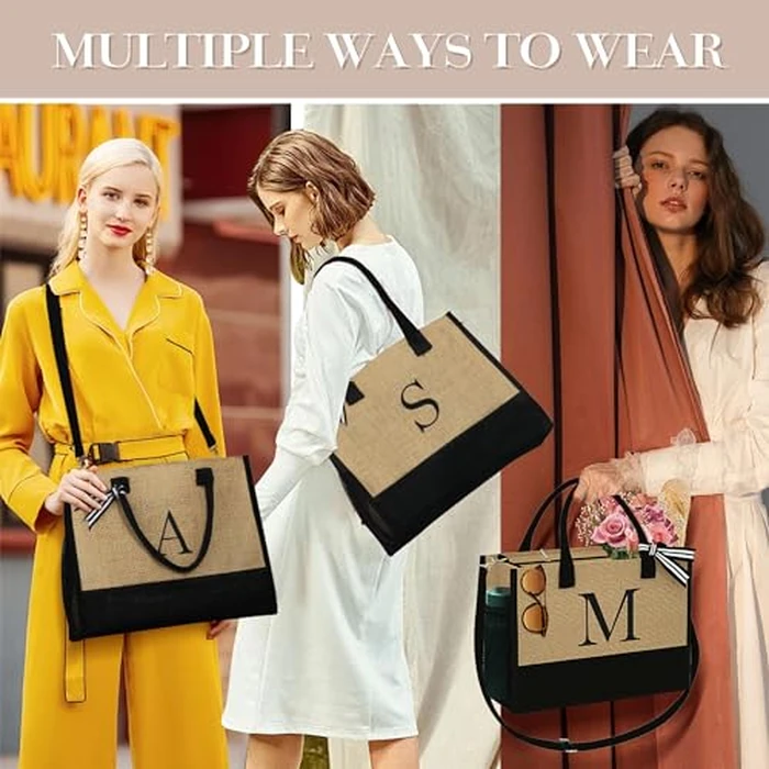 YOOLIFE Mothers Day Gifts - Birthday Gifts for Women Mom, Gift for Mom Friend Teacher Grandma, Mothers Day Gift for Wife Grandma Friends Daughter, M Letter Jute Tote Bag by YOOLIFE - Image 6