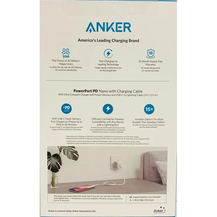 Anker Lightweight Ultra-Small 18W USB-C PowerPort PD Nano Charging Cable - White by Anker - Image 2