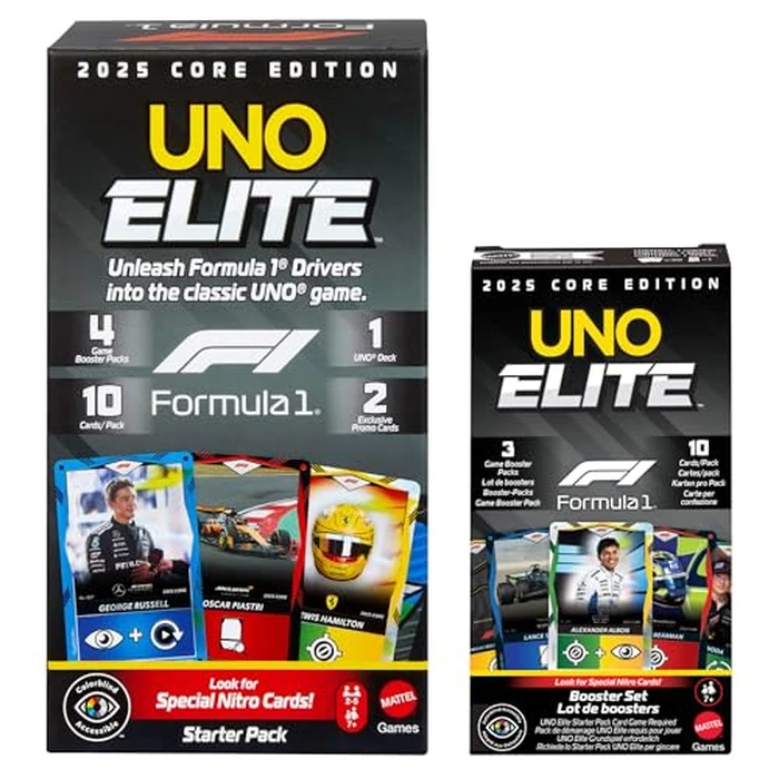 Mattel Games UNO Elite Formula 1 2025 Core Edition Starter Pack Card Game with 4 Game Booster Packs & 2 Promo Cards for Kids, Fans, Families & Game Night by Mattel Games - Image 9