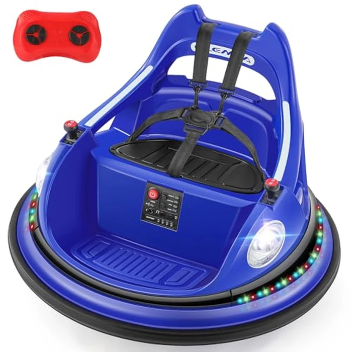 ELEMARA Bumper Car, 1.9MPH Max, 12V Electric Car for Kids W/Parent Remote, Bluetooth Ride on Toys, Ride on Car W/2-Speed, 2 Driving Mode, 360 degreesSpin, Music,5 Lighting Mode, DIY Stickers, Blue by ELEMARA - Used - Very Good condition