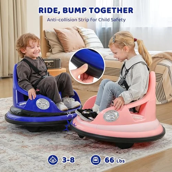 ELEMARA Bumper Car, 1.9MPH Max, 12V Electric Car for Kids W/Parent Remote, Bluetooth Ride on Toys, Ride on Car W/2-Speed, 2 Driving Mode, 360 degreesSpin, Music,5 Lighting Mode, DIY Stickers, Blue by ELEMARA - Image 3