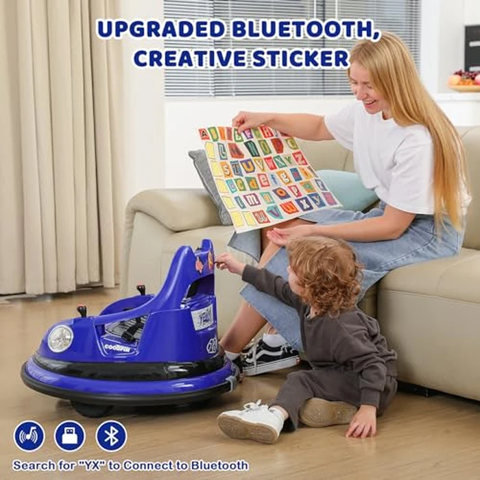 ELEMARA Bumper Car, 1.9MPH Max, 12V Electric Car for Kids W/Parent Remote, Bluetooth Ride on Toys, Ride on Car W/2-Speed, 2 Driving Mode, 360 degreesSpin, Music,5 Lighting Mode, DIY Stickers, Blue by ELEMARA - Image 4