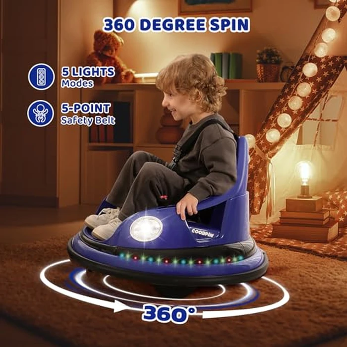 ELEMARA Bumper Car, 1.9MPH Max, 12V Electric Car for Kids W/Parent Remote, Bluetooth Ride on Toys, Ride on Car W/2-Speed, 2 Driving Mode, 360 degreesSpin, Music,5 Lighting Mode, DIY Stickers, Blue by ELEMARA - Image 5