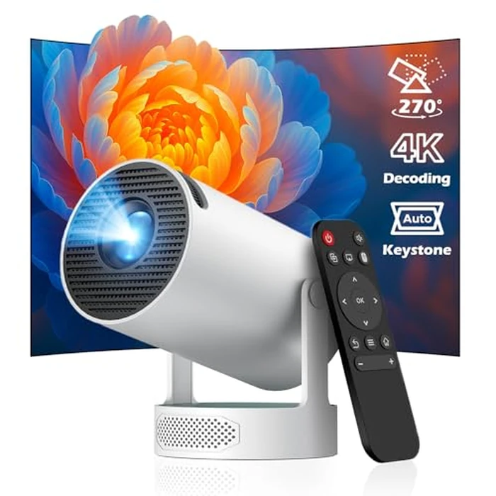 [Built-in Apps] Mini Projector with Speaker Base Support 4K, Portable Projector Auto Keystone 270 degrees Rotatable Short Throw Small Movie Projectors for Bedroom Compatibile with Phone HDMI TV Stick by HOTPEAK - Used - Very Good condition