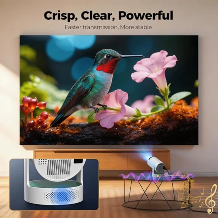 [Built-in Apps] Mini Projector with Speaker Base Support 4K, Portable Projector Auto Keystone 270 degrees Rotatable Short Throw Small Movie Projectors for Bedroom Compatibile with Phone HDMI TV Stick by HOTPEAK - Image 7