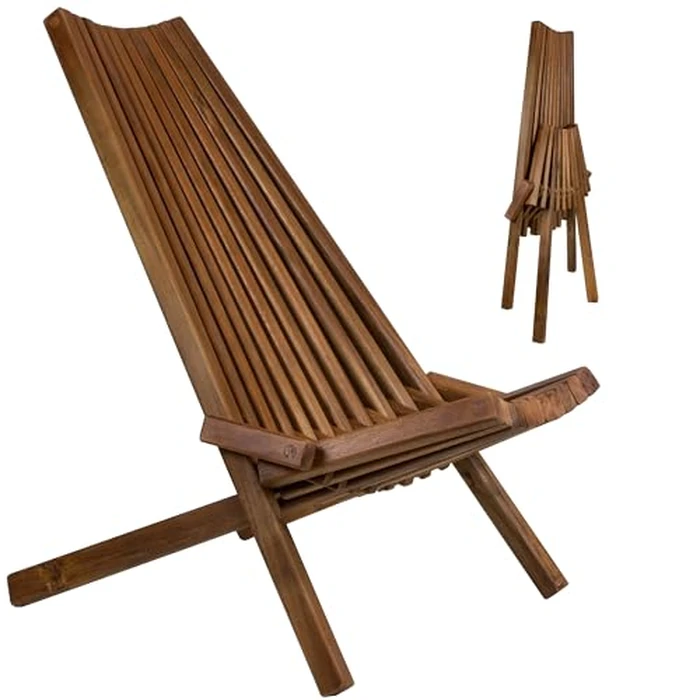 CleverMade Tamarack Folding Wooden Outdoor Chair -Stylish Low Profile Acacia Wood Lounge Chair for the Patio, Porch, Lawn, Garden or Home Furniture - Cinnamon by CleverMade - Used - Very Good condition