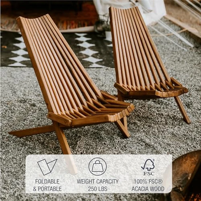 CleverMade Tamarack Folding Wooden Outdoor Chair -Stylish Low Profile Acacia Wood Lounge Chair for the Patio, Porch, Lawn, Garden or Home Furniture - Cinnamon by CleverMade - Image 4