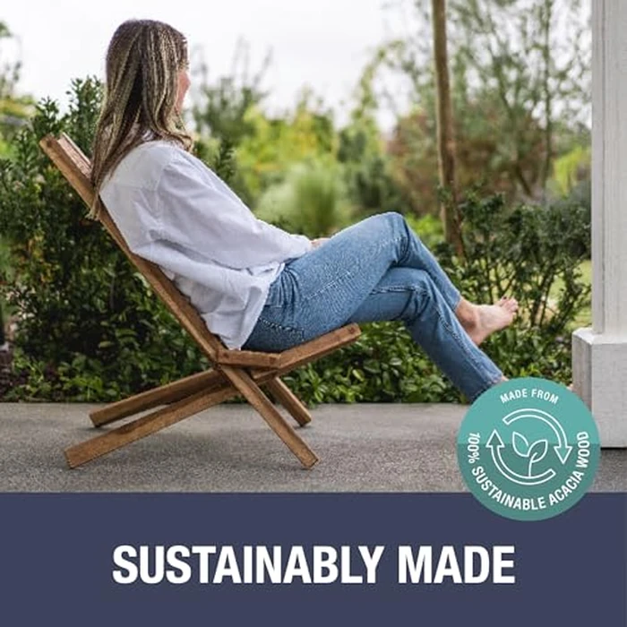 CleverMade Tamarack Folding Wooden Outdoor Chair -Stylish Low Profile Acacia Wood Lounge Chair for the Patio, Porch, Lawn, Garden or Home Furniture - Cinnamon by CleverMade - Image 7