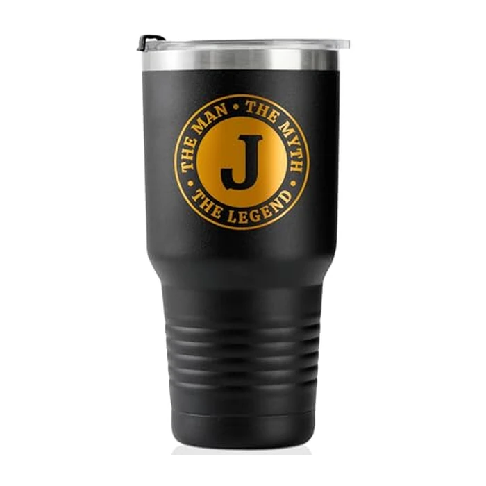 The Man The Myth The Legend Mug with Initials, Monogrammed Stainless Steel Travel Tumbler for Men, Funny Personalized Coffee Cup, Custom Beer Glass, Unique Birthday Christmas Gifts for Him, 30 oz, J by Onebttl - Used - Good condition