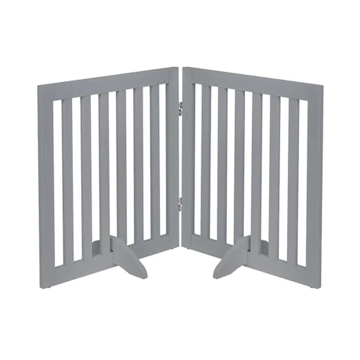 unipaws 24”H Free Standing Pet Gate for Dog Cat, Wooden Dog Gates for Doorway, Stairs, Step Over Foldable Pet Fence for The House, Expandable Doggy Barrier, Indoor Use, Grey by unipaws - Image 1