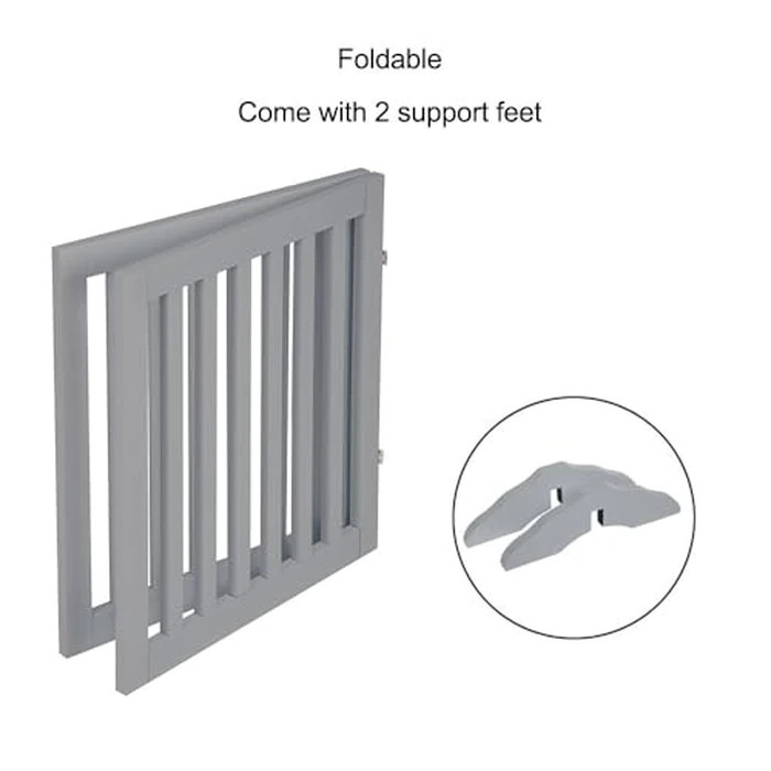 unipaws 24”H Free Standing Pet Gate for Dog Cat, Wooden Dog Gates for Doorway, Stairs, Step Over Foldable Pet Fence for The House, Expandable Doggy Barrier, Indoor Use, Grey by unipaws - Image 4
