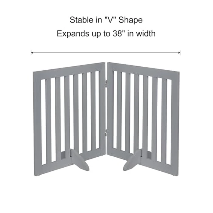 unipaws 24”H Free Standing Pet Gate for Dog Cat, Wooden Dog Gates for Doorway, Stairs, Step Over Foldable Pet Fence for The House, Expandable Doggy Barrier, Indoor Use, Grey by unipaws - Image 6