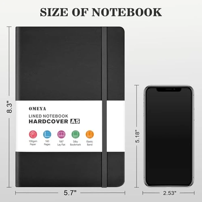OMEYA 12 Pack A5 Black Lined Journal Notebooks for Work, 100gsm Thick Paper, 5.7"x 8.3", College Ruled Notebooks Bulk, Leather Journal for Writing, Hardcover Notebooks for School, Office by OMEYA - Image 6