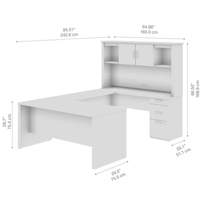 Bestar U or L Shaped Desk with Drawers and Hutch, Executive Workstation for Home or Professional Office, 66 Inches, Logan Collection, Bark Grey by Bestar - Image 8
