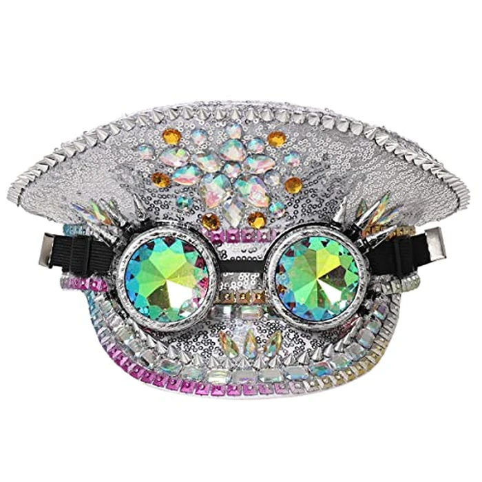GRACEART Women's Burning Man Sequin Hat Music Festival Military Captain Hats Steampunk Caps with Goggles by GRACEART - Used - Like New condition - US$25.97