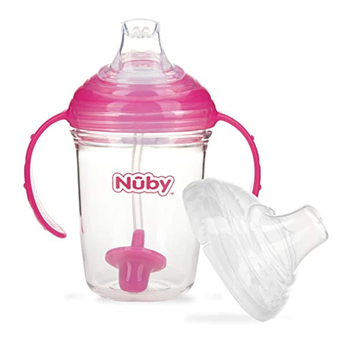 Nuby 360 Grip N' Sip 8oz Tritan Cup, Weighted Straw with Hygienic Cover, Pink by Nuby - Used - Like New condition - US$8.97