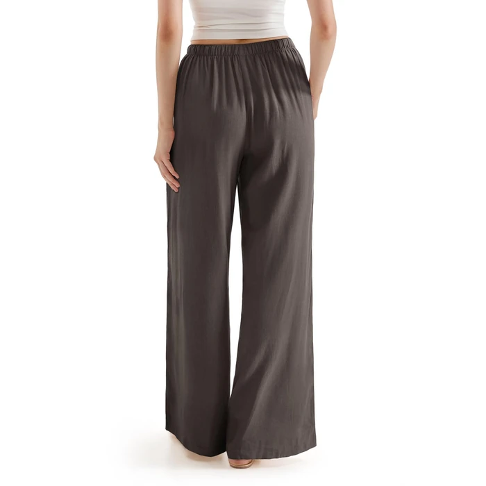 SUUKSESS Women Wide Leg Flowy Linen Pant with Pockets High Waisted Casual Lounge Palazzo Pant (Brown, S) by SUUKSESS - Image 2