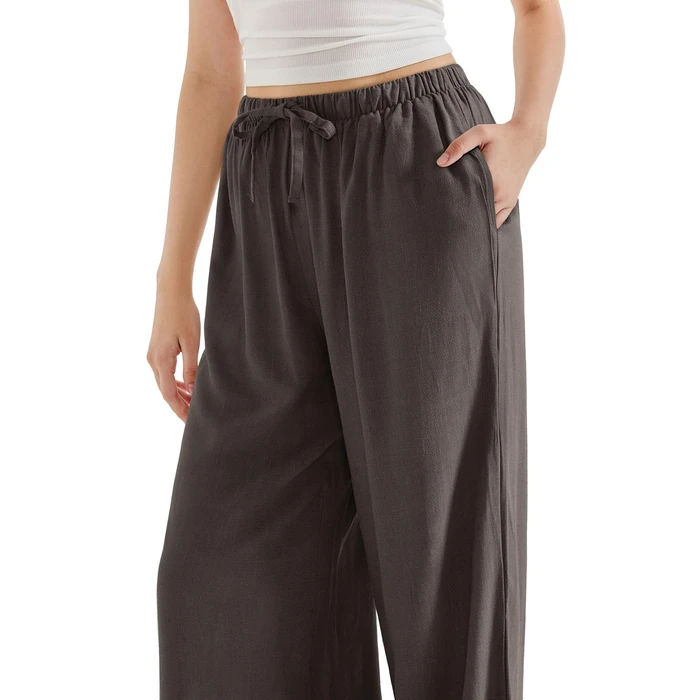 SUUKSESS Women Wide Leg Flowy Linen Pant with Pockets High Waisted Casual Lounge Palazzo Pant (Brown, S) by SUUKSESS - Image 3